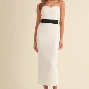 Anthropologie Mable Amelia Waist Bow‎ Strapless Black and White Midi Dress Small